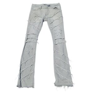 Kloud 9 Stacked Jeans Mens 30x38 Grey‎ Distressed Patchwork Streetwear Denim